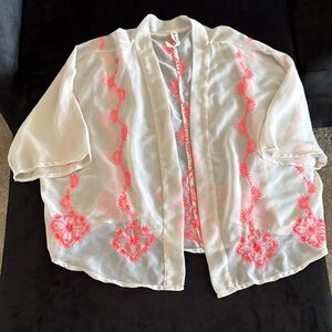 Bethany Mota Sheer Cream with Pink Embroidery Sheer Top Size XS